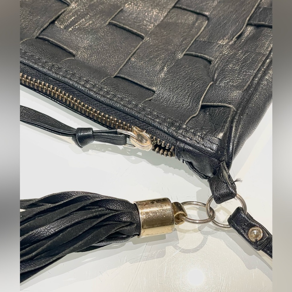Black Topshop Real Leather Basket Weave Crossbody/Shoulder Bag/Purse with Tassel - Picture 10 of 11